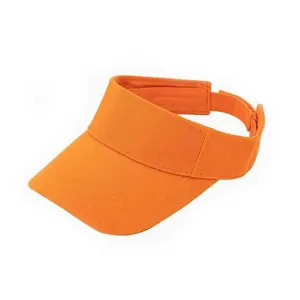 Detail of adjustable Velcro strap and cotton twill texture on bright orange sun visor hat