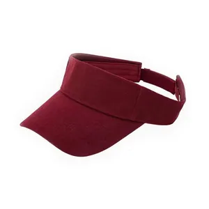 Side view of wine red sun visor with adjustable strap and breathable fabric texture