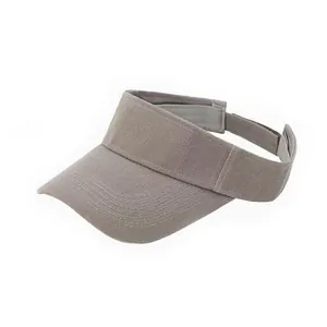 Detail of adjustable velcro strap and canvas texture on grey sun visor cap