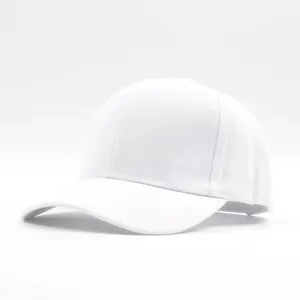 Detailed view of the pure white cotton twill baseball cap fabric and 6-panel stitching