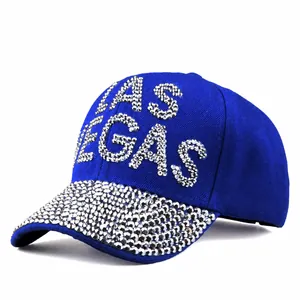 Women Fashion Rhinestone Baseball Cap LAS VEGAS Letter Sparkling Curved Brim Adjustable Polyester Sun Hat For Travel Outdoor