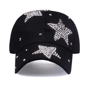 Women's Fashion Cotton Baseball Cap With Rhinestone Pentagram Star Decor Distressed Denim Baseball Hat For Sun Protection Outdoor
