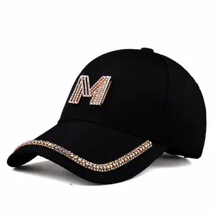 Damen Mode Strass M Buchstabe Baseballkappe Baumwoll Twill Verstellbar Sonnenschutz Sommer Ente Zunge Hut Atmungsaktiv