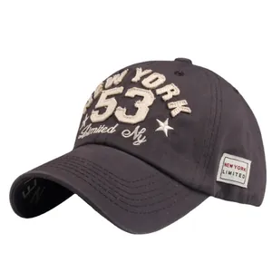 Berretto da baseball in cotone grigio scuro con ricamo New York 53 su sfondo bianco pulito