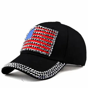 Amerikanische Flagge Strass Baseballkappe Mode Baumwolle Denim Sonnenhut Verstellbare Outdoor Sport Bling Patriotischer Hut Damen Herren