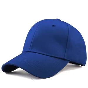 Close-up of royal blue cotton baseball cap with six-panel design and reinforced stitching
