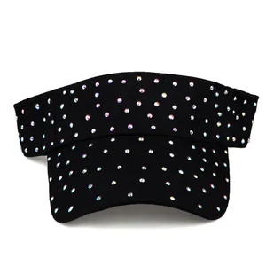 Black sun visor hat for women with sparkling rainbow rhinestones for outdoor sun protection