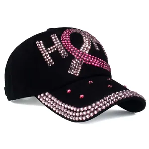 Zwarte baseballpet met roze strass HOPE-tekst en roze lintontwerp voor dames