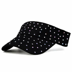 Women Sun Visor Hat Rhinestone Embellished Empty Top Adjustable Fabric Sun Hat Outdoor Beach Holiday Fashion Accessory
