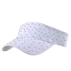 White sun visor hat for women with colorful rhinestones for outdoor sun protection