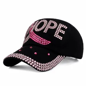 Mode Strass Hope Roze Lint Baseballpet Vrouwen Denim Katoen Verstelbare Zonnehoed Casual Outdoor Zonneklep