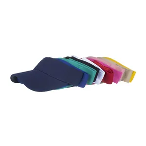 Close-up detail of multi-color cotton sun visors showing high-quality stitching and fabric