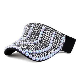 Luxus Strass Kunstperle Leeres Top Sonnenblende Hut Für Damen Schweres Handwerk Funkelnd Sommer Outdoor Mode Dekorativer Hut