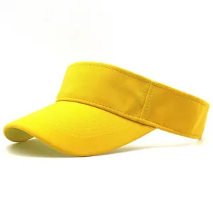 Close-up of bright yellow sun visor showing durable fabric texture and neat stitching