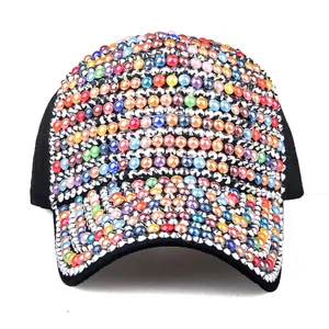 Casquette de Baseball Mode pour Femmes Avec Künstliche Perles Colorées Strass Coton Ajustable Protection Solaire Extérieur Chapeau pour Dame