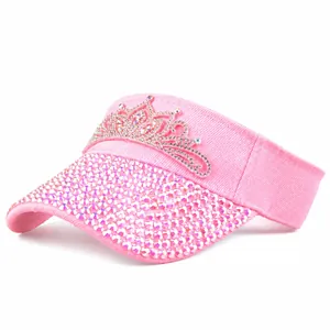Luxury Rhinestone Crown Visor Hat For Women Bling Sun Protection Topless Baseball Cap Glamorous Outdoor Beach Summer Hat