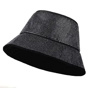 Luxus Strass Anglerhut Damen Glitzer Kristall Fischerhut Schwarz Baumwolle Sonnenschutz Hut Für Outdoor Party Mode Accessoire
