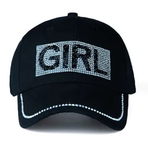 Women's black baseball cap with sparkling GIRL rhinestone letters and sun protection