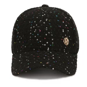 Damen Mode Pailletten Tweed Baseballkappe Koreanischen Stil Glänzend Verstellbare Schirmmütze Lässige Outdoor Sonnenhut Für Frauen