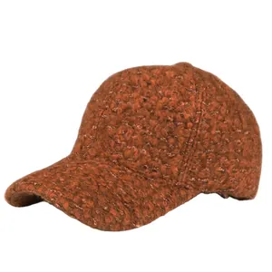 Thick warm winter baseball cap for women in caramel lamb wool fabric with glitter