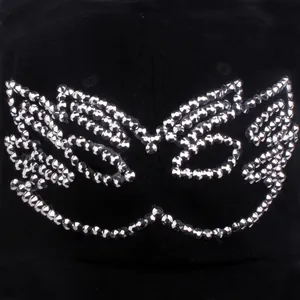 Women's black baseball cap featuring butterfly wings pattern made of silver rivets