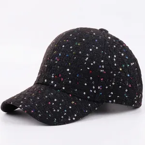Elegant Tweed Sequin Baseball Cap For Women Colorful Sparkle Adjustable Sunshade Outdoor Fashion Chic Tweed Hat