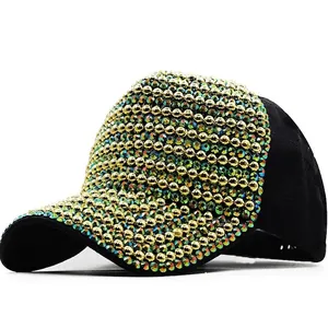 Women's Fashion Baseball Cap Luxury Rhinestone Gold Bead Embellished Cotton Sun Hat Sparkling Adjustable Snapback Party Streetwear Daily Cap
