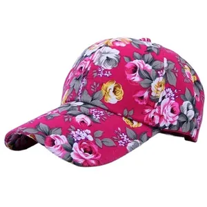 Floral baseball cap with vibrant rose pink patterns and curved brim for women