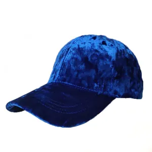 Classic dark blue velvet baseball cap with curved brim and premium velvet fabric texture