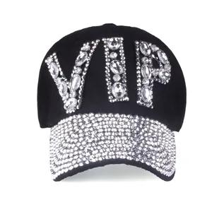 Women Rhinestone VIP Letter Baseball Cap Fashion Sparkly Cotton Denim Sun Hat Party Streetwear Distressed Adjustable Dad Hat