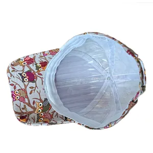 Polyester baseball cap with colorful owl print and internal adjustable buckle