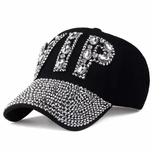 Women Rhinestone VIP Letter Baseball Cap Fashion Sparkly Cotton Denim Sun Hat Party Streetwear Distressed Adjustable Dad Hat