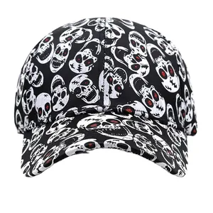 Unisex cotton baseball cap with skull print and red eye details for sun protection