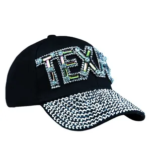 Schwarze Baseballkappe mit TEXAS Kristall-Schriftzug und silbernem Strass am Schirm