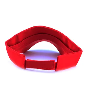 Classic red open-top sun visor hat with textured canvas material and adjustable velcro strap
