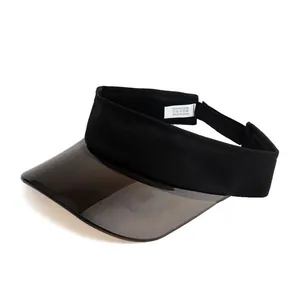 Detailaufnahme von schwarzem Sonnenvisier mit Polyesterband und transparentem braunem Schirm