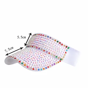White sun visor hat with colorful rhinestones, brim width 7.5cm and height 5.5cm