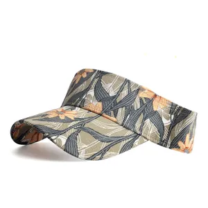 Detail view of floral print sun visor with vintage leaf pattern and high-quality stitching
