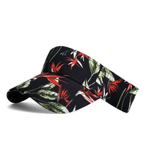 Detail of tropical bird of paradise print on breathable canvas sun visor cap