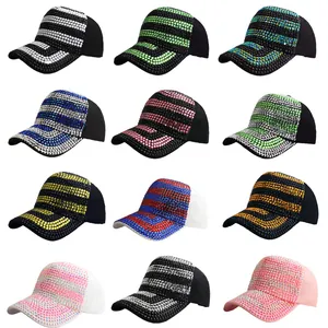 Grid display showing 12 color variants of glitter baseball caps with rhinestone patterns