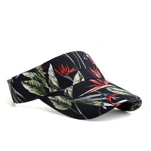 Adult open top sun hat with tropical floral print and long brim for running or beach