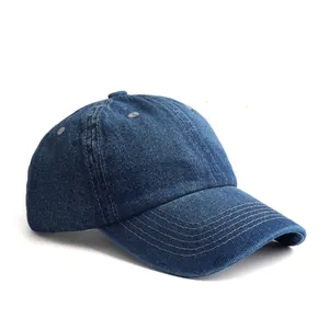 Classic dark blue washed denim baseball cap with a six-panel design and curved brim