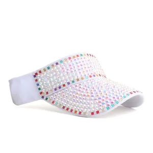 White open top sun hat with colorful rhinestones and decorative crystals