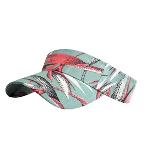 Morandi green open top sun visor with tropical leaf print and wide curved brim