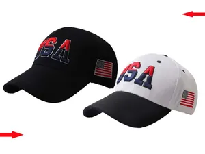 Detail of USA 3D embroidery and American flag patch on classic baseball cap