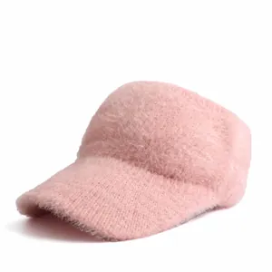 Visiera in Maglia di Pelliccia di Coniglio Sintetica Invernale da Donna Cappello da Baseball a Tinta Unita Antivento Senza Parte Superiore Outdoor Casual Moda Copricapo