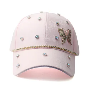 Women Fashion Rhinestone Butterfly Baseball Cap Jacquard Cotton Blend Sunshade Outdoor Casual Sun Hat For Ladies