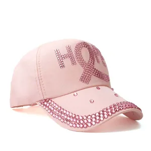 Rosa Baseballkappe mit HOPE-Strasssteinen, funkelndem Kristallherz und Schleifenverzierung