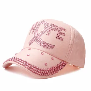 Strass HOPE Buchstabe Baseballkappe Für Damen Baumwolle Polyester Pink Ribbon Brustkrebs Bewusstsein Sonnenhut Verstellbarer Snapback