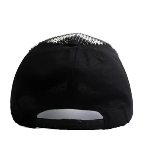 Black baseball cap with two-tone rhinestones and adjustable snapback closure back view